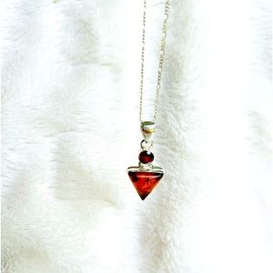 Amber with garnet Pendant in 925 Sterling Silver